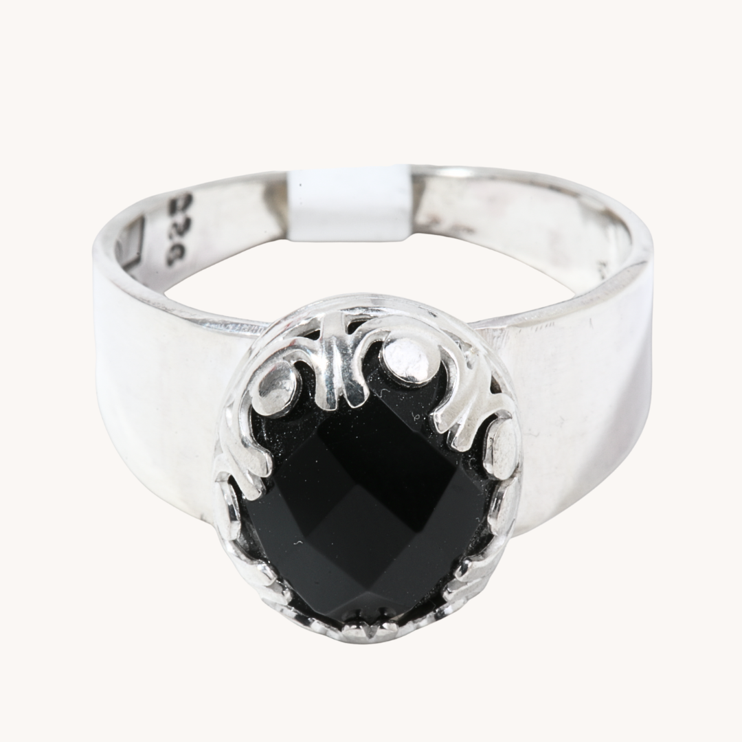 Faceted Onyx Signet Ring