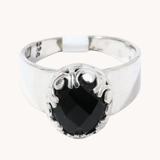Faceted Onyx Signet Ring