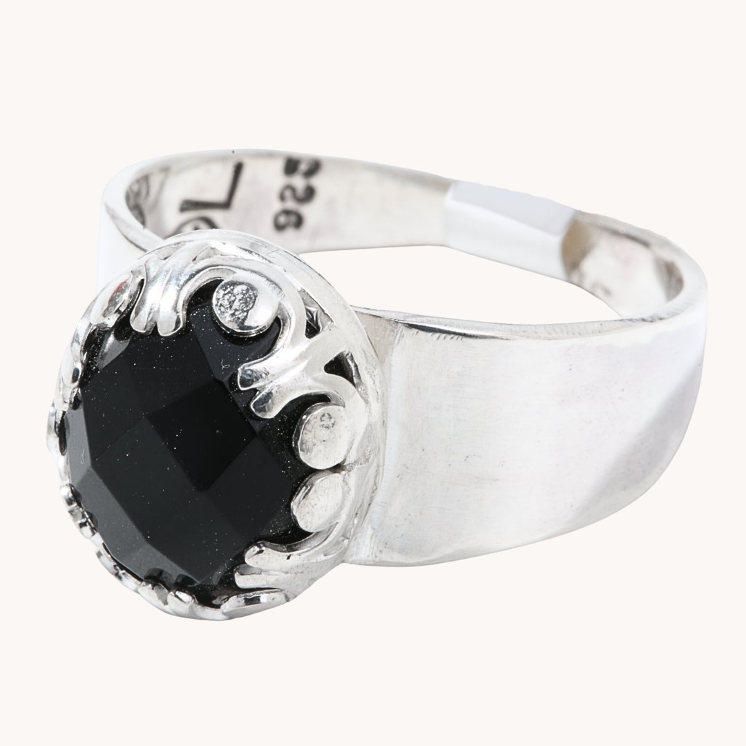 Faceted Onyx Signet Ring
