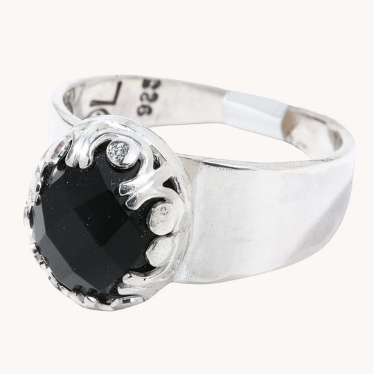 Faceted Onyx Signet Ring