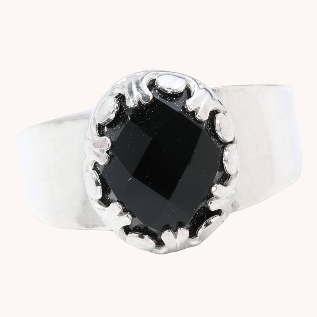 Faceted Onyx Signet Ring