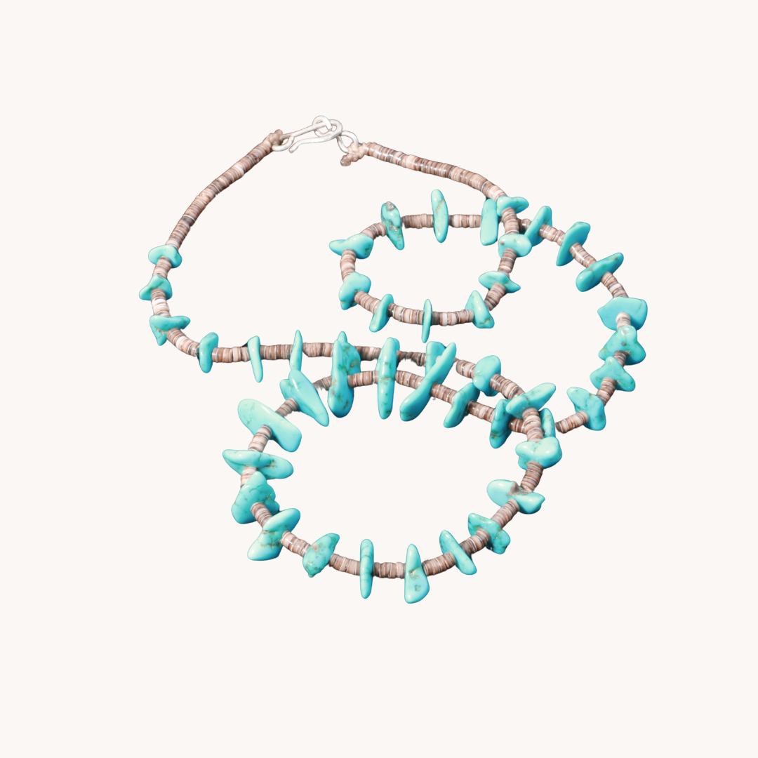 Heishe Necklace with Turquoise Nugget Beads