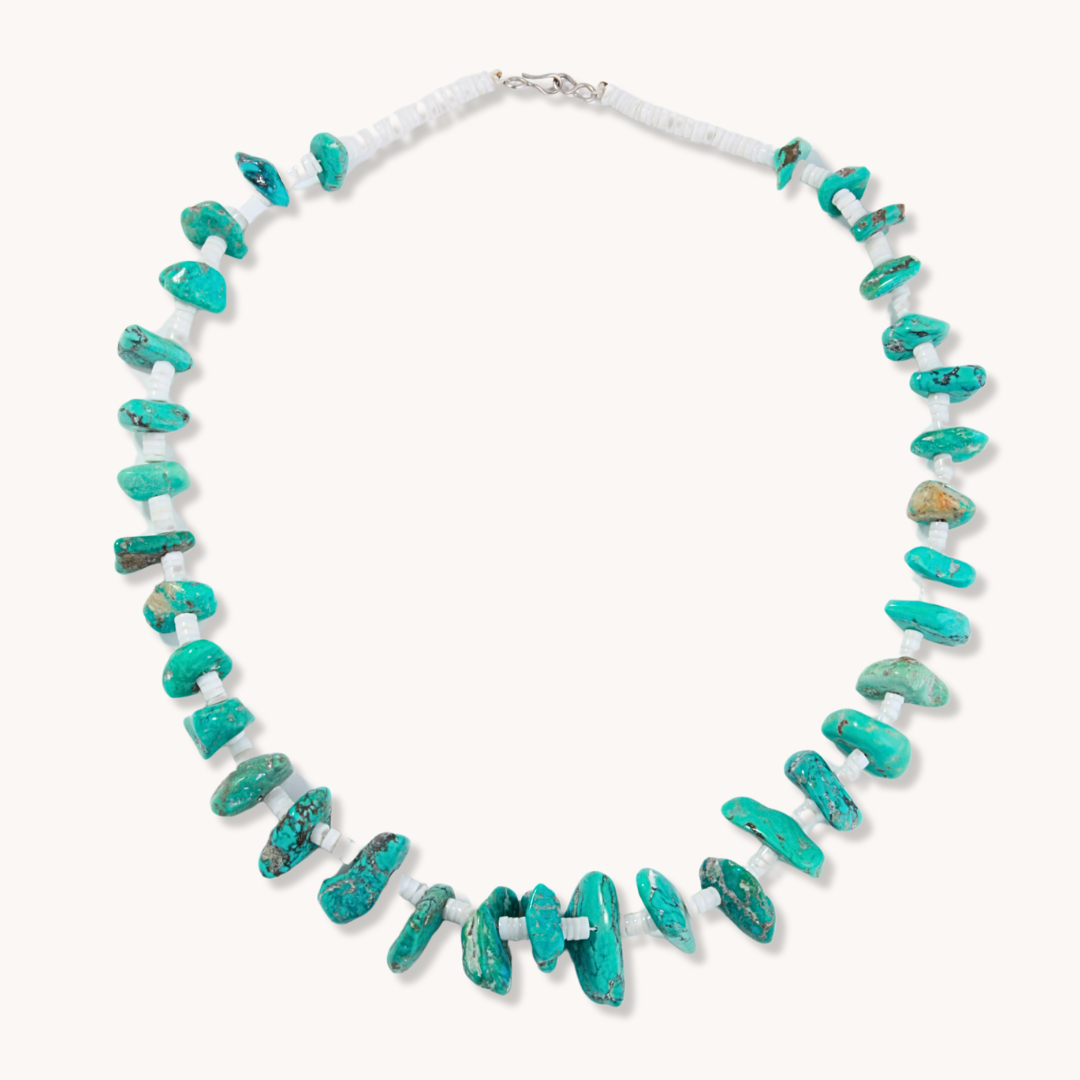 Turquoise Nugget and White Shell Heishe Beads Necklace