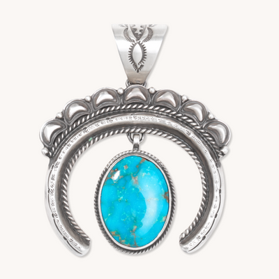 Turquoise Naja Pendant — hand-stamped sterling silver