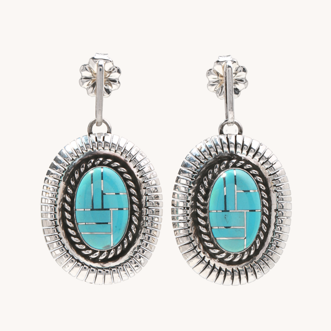 Turquoise Inlay Y-Necklace and Earrings Set