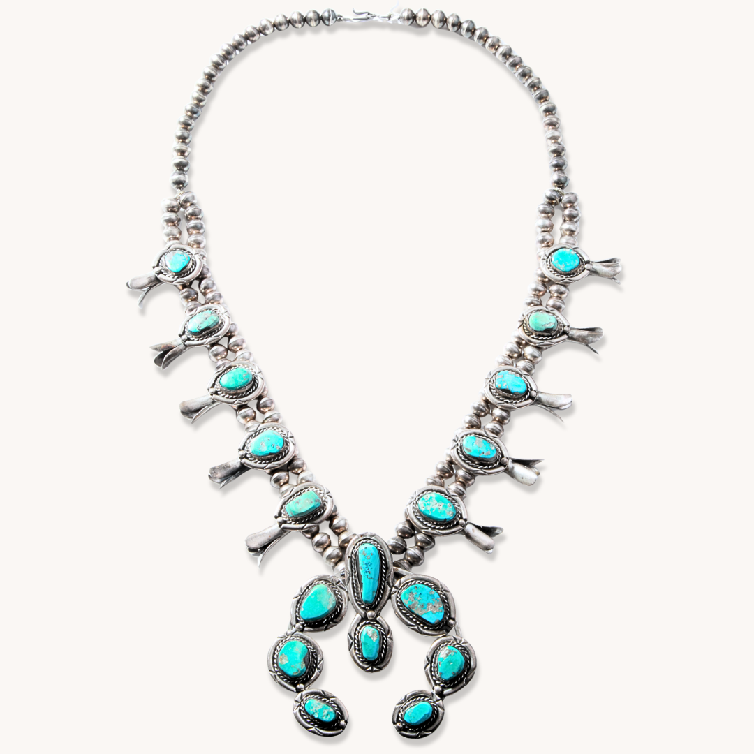 Vintage Turquoise Squash Blossom Necklace