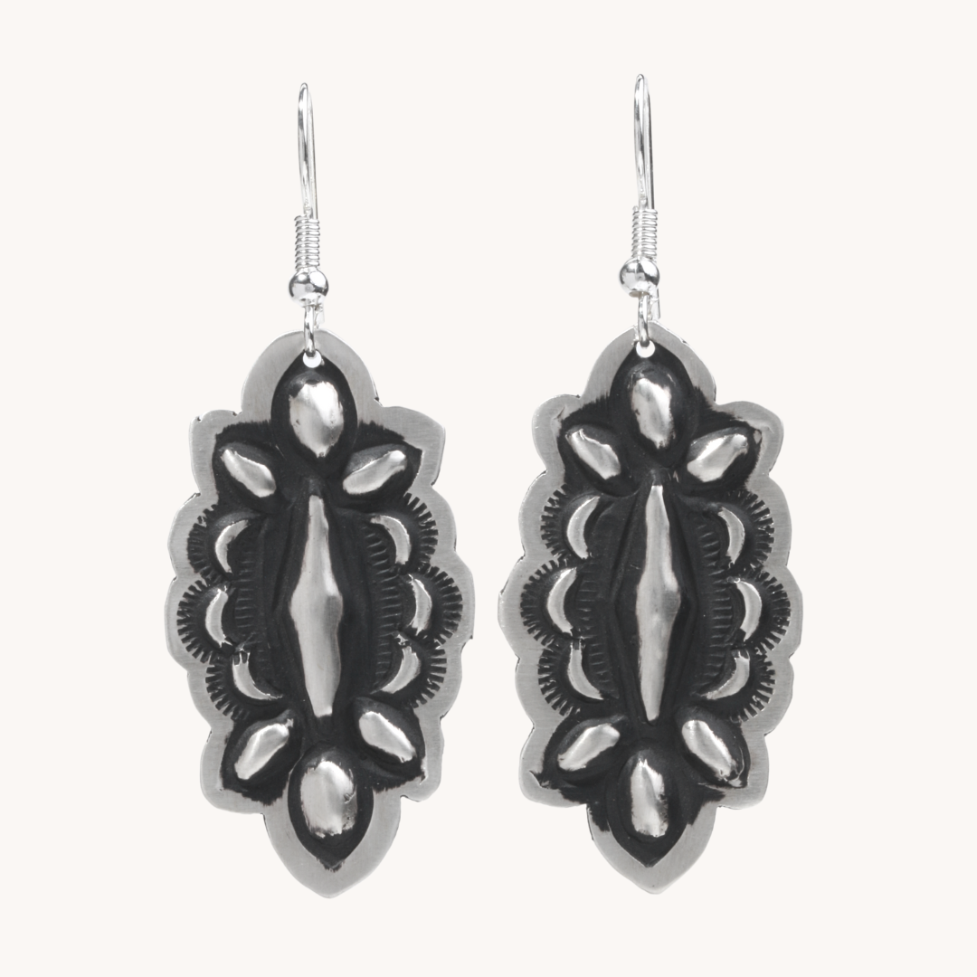 Navajo Silver Repousse Stamped Earrings