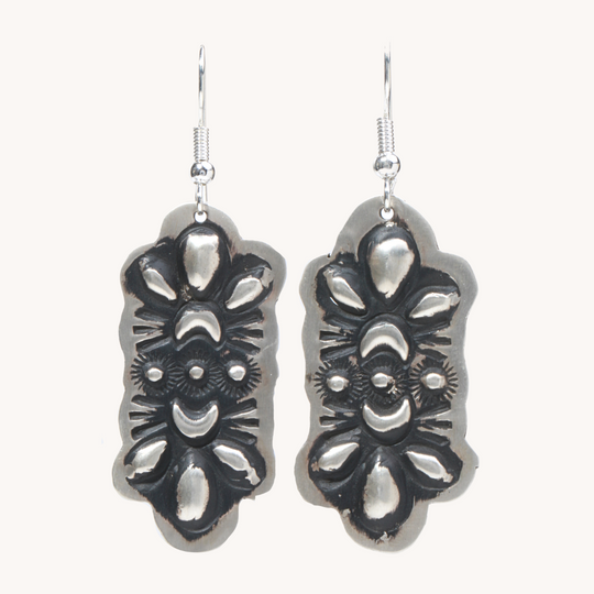 Navajo Silver Repousse Stamped Earrings