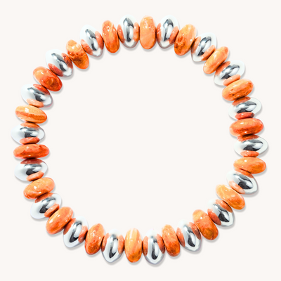 Bead Maiden: Spiny Oyster Stretch Bracelets — hand-stamped sterling silver