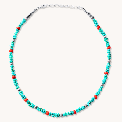 Bead Maiden: Desert Rain Turquoise and Coral Necklace — hand-stamped sterling silver