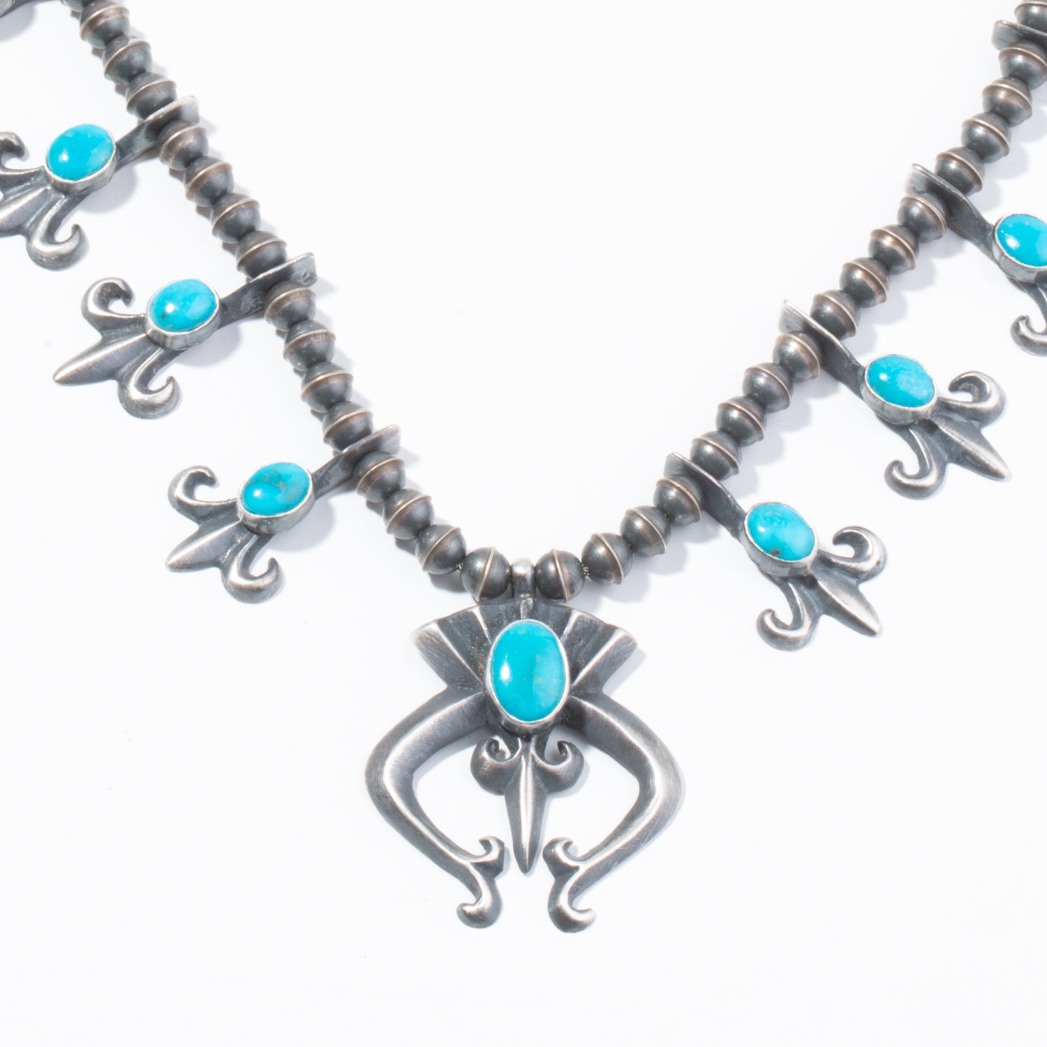 Petite Sandcast Silver Squash Blossom with Turquoise