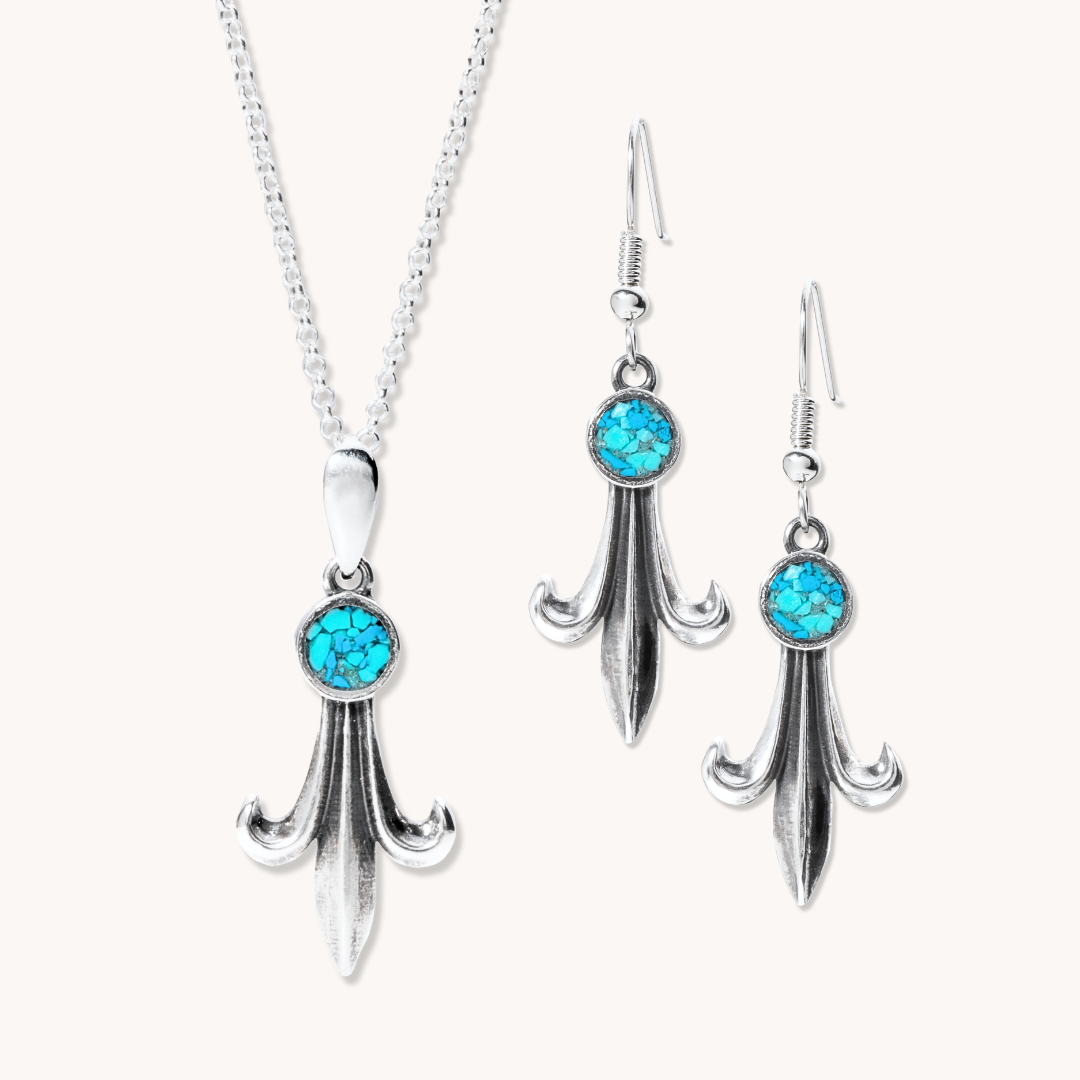 Desert Blossom: Turquoise Corn Blossom Pendant & Earrings Set