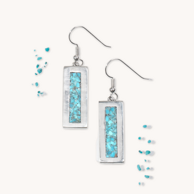 Sterling Silver Bar Turquoise Inlay Earrings by Tskies