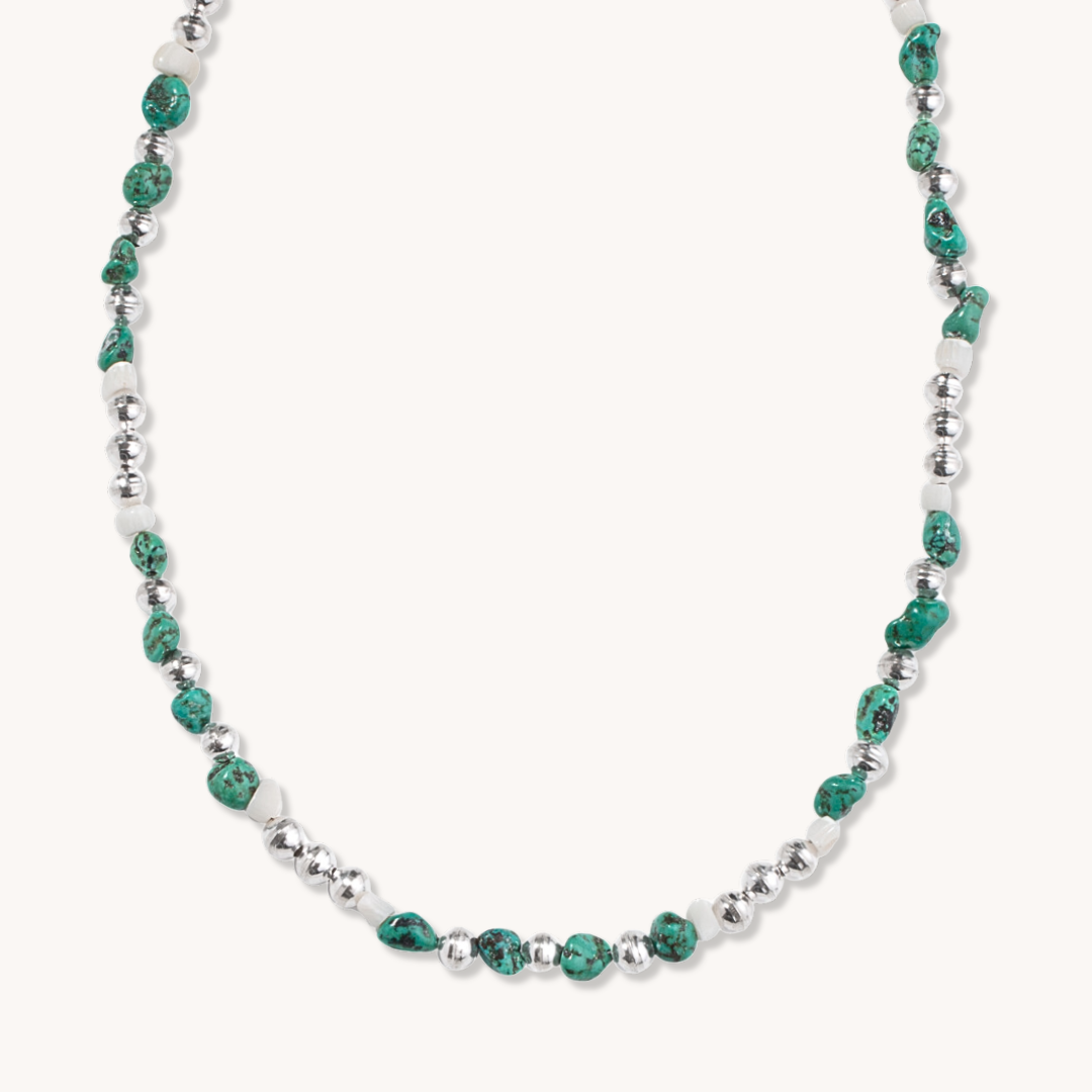 Bead Maiden: Turquoise Clover Necklace in Sterling Silver – T
