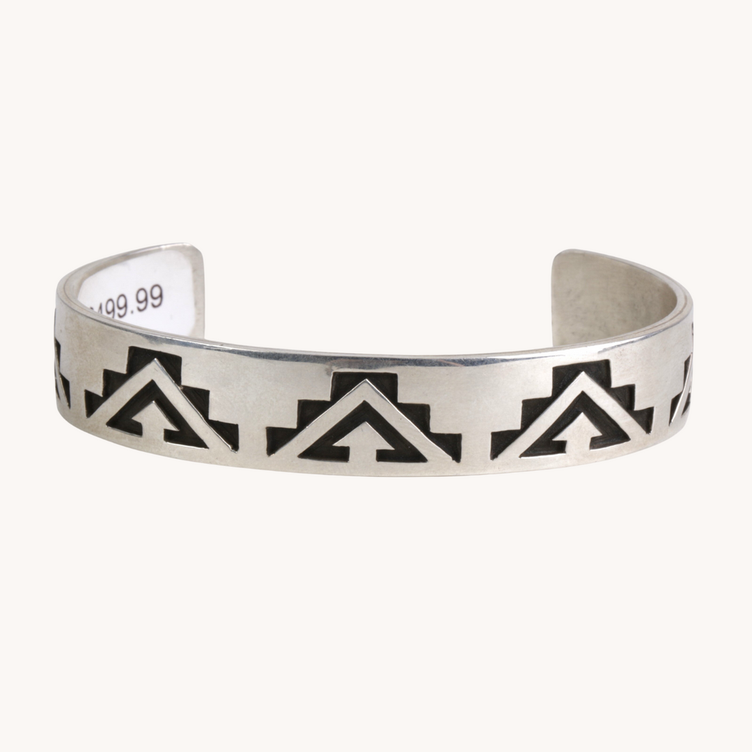 F.R. Ortiz Hand Cut Silver Kiva Steps Cuff