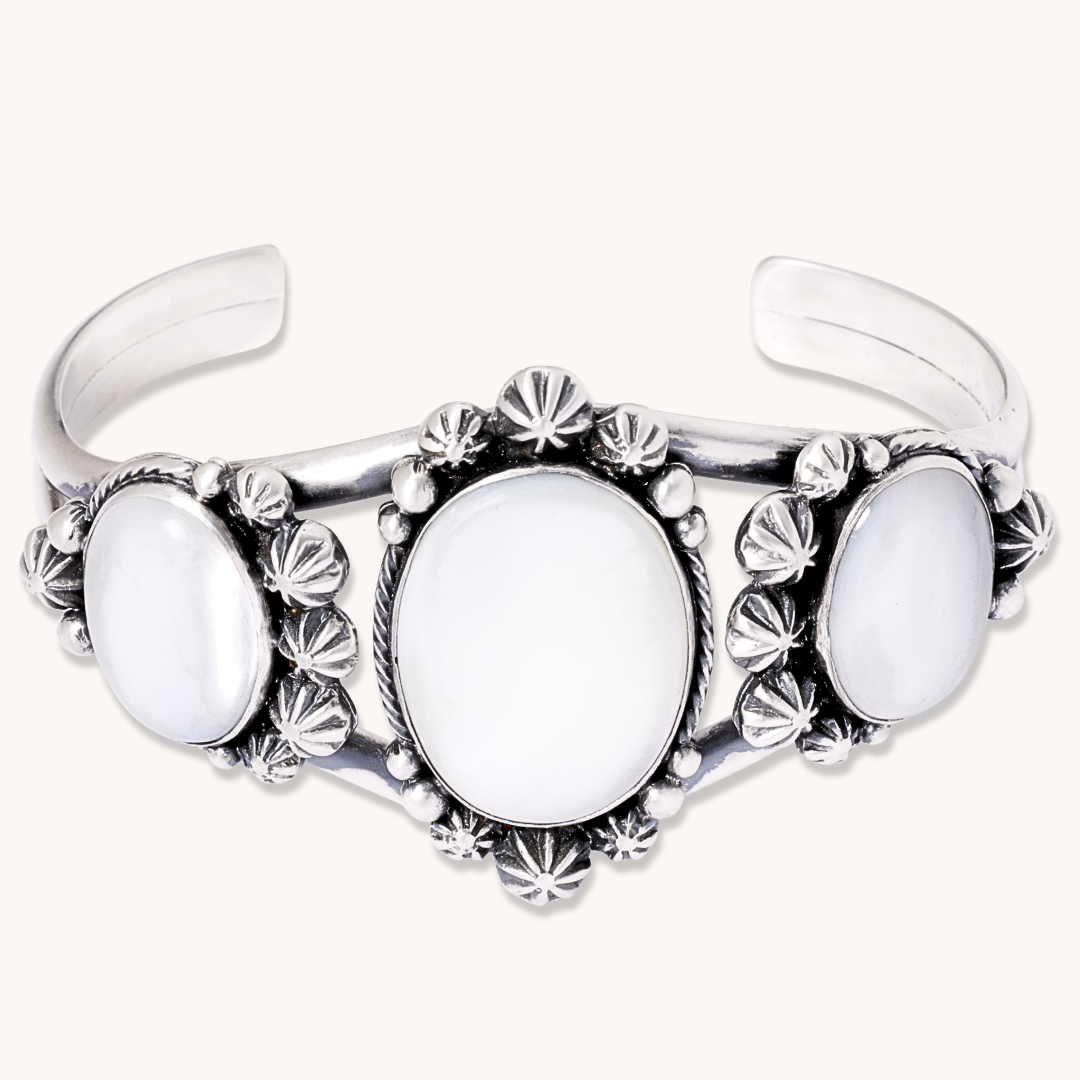 3-Stone Mother of Pearl Navajo Cuff Bracelet