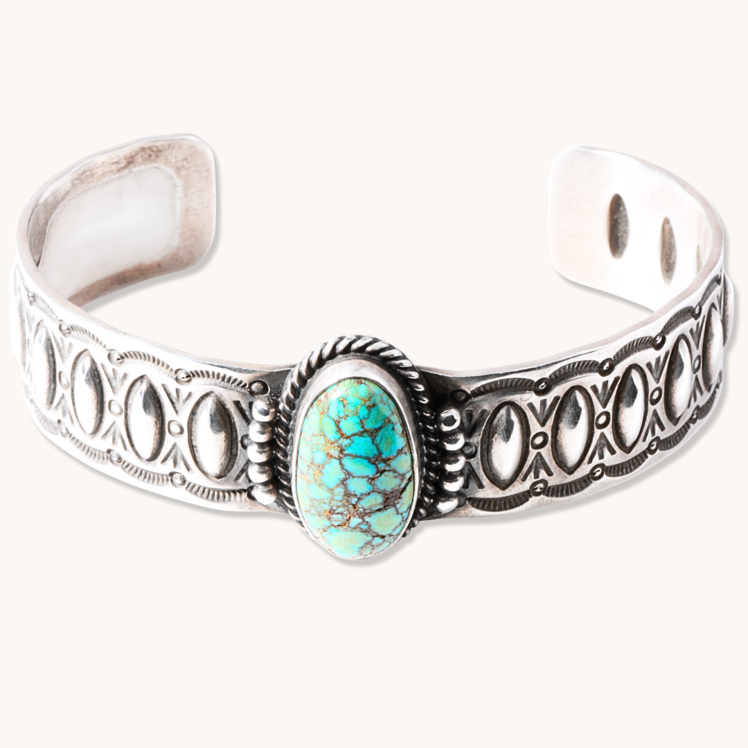 Turquoise Cuff Bracelet with Repousse