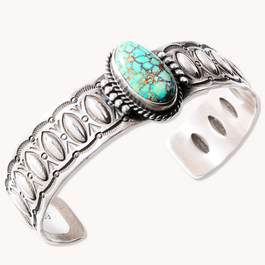 Turquoise Cuff Bracelet with Repousse