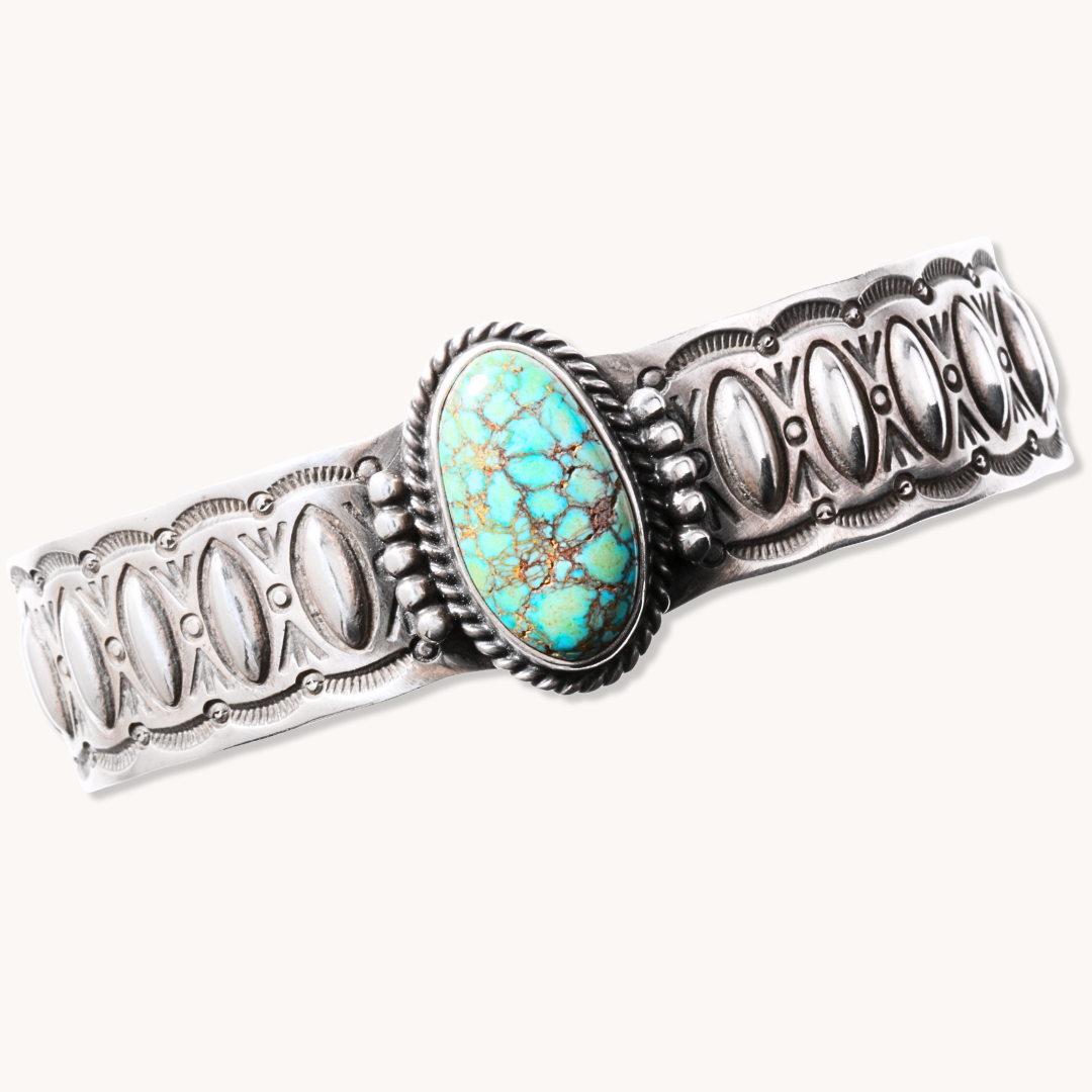 Turquoise Cuff Bracelet with Repousse