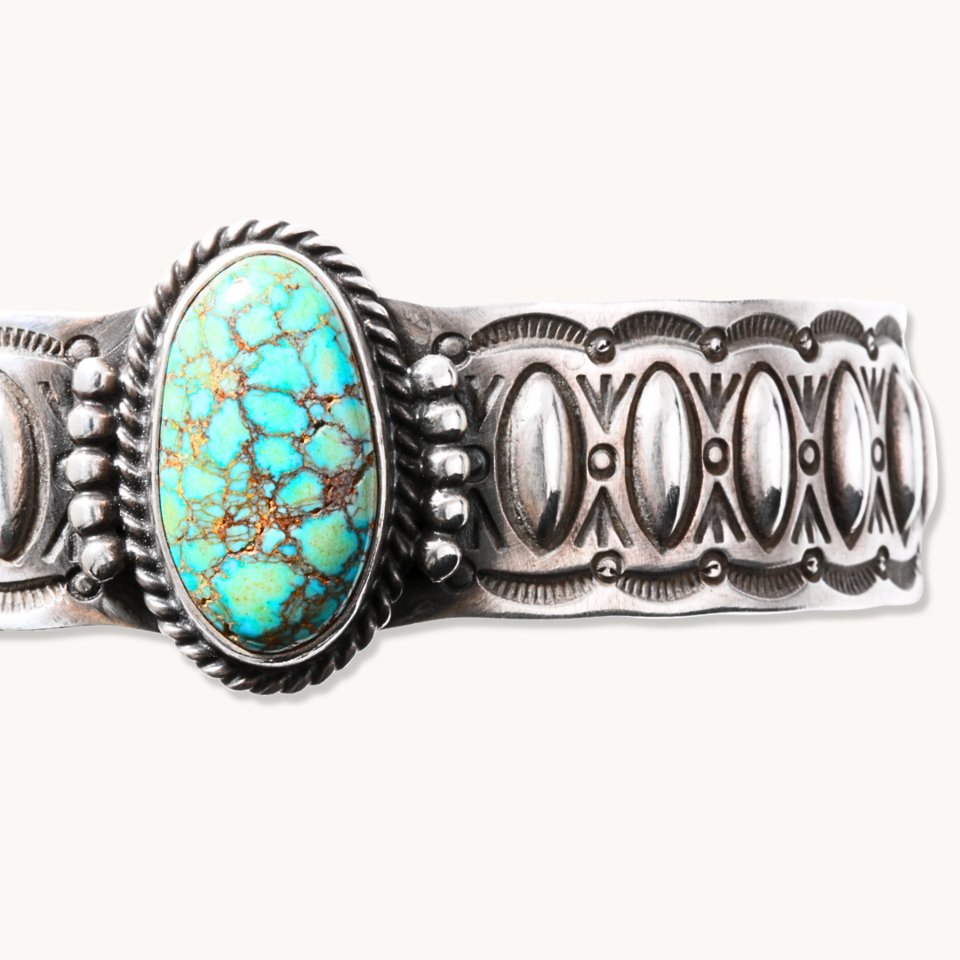Turquoise Cuff Bracelet with Repousse