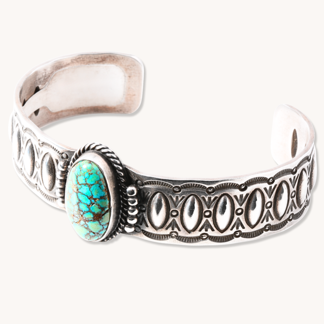 Turquoise Cuff Bracelet with Repousse