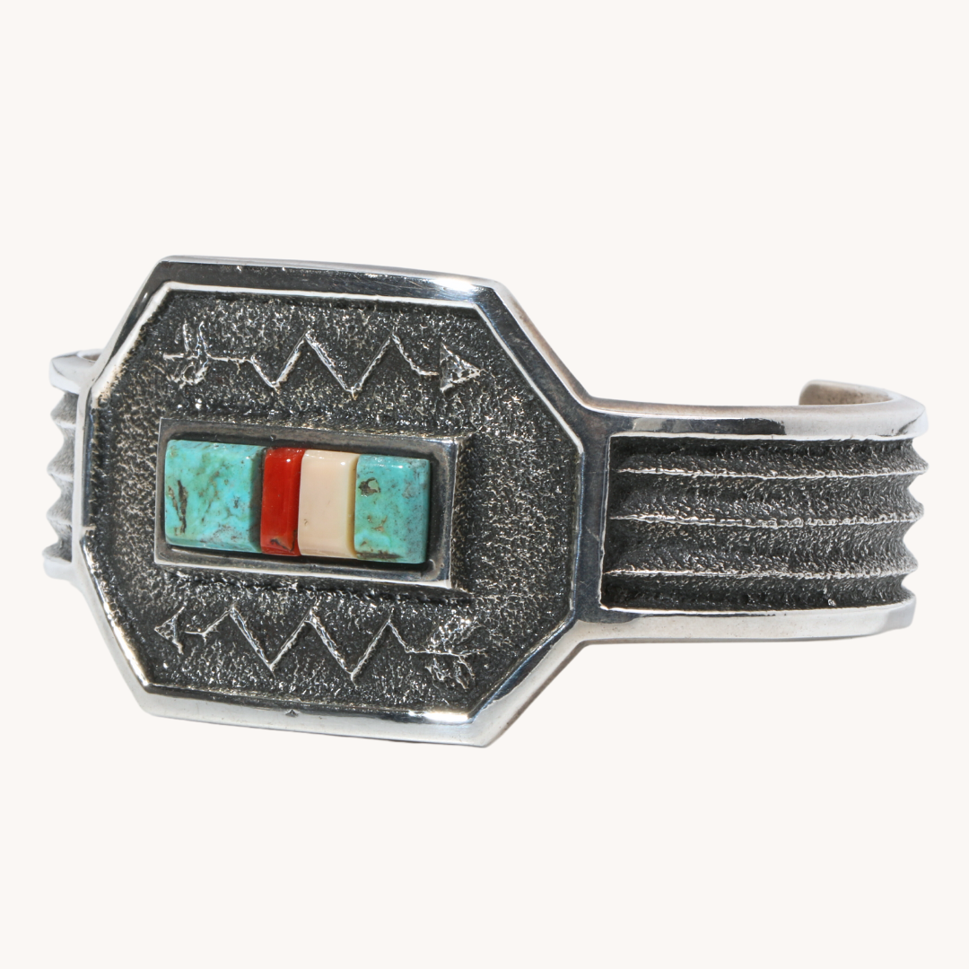 Sandcast Cuff with Turquoise and Coral