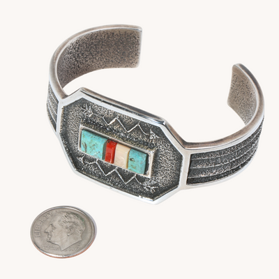 Sandcast Cuff with Turquoise and Coral
