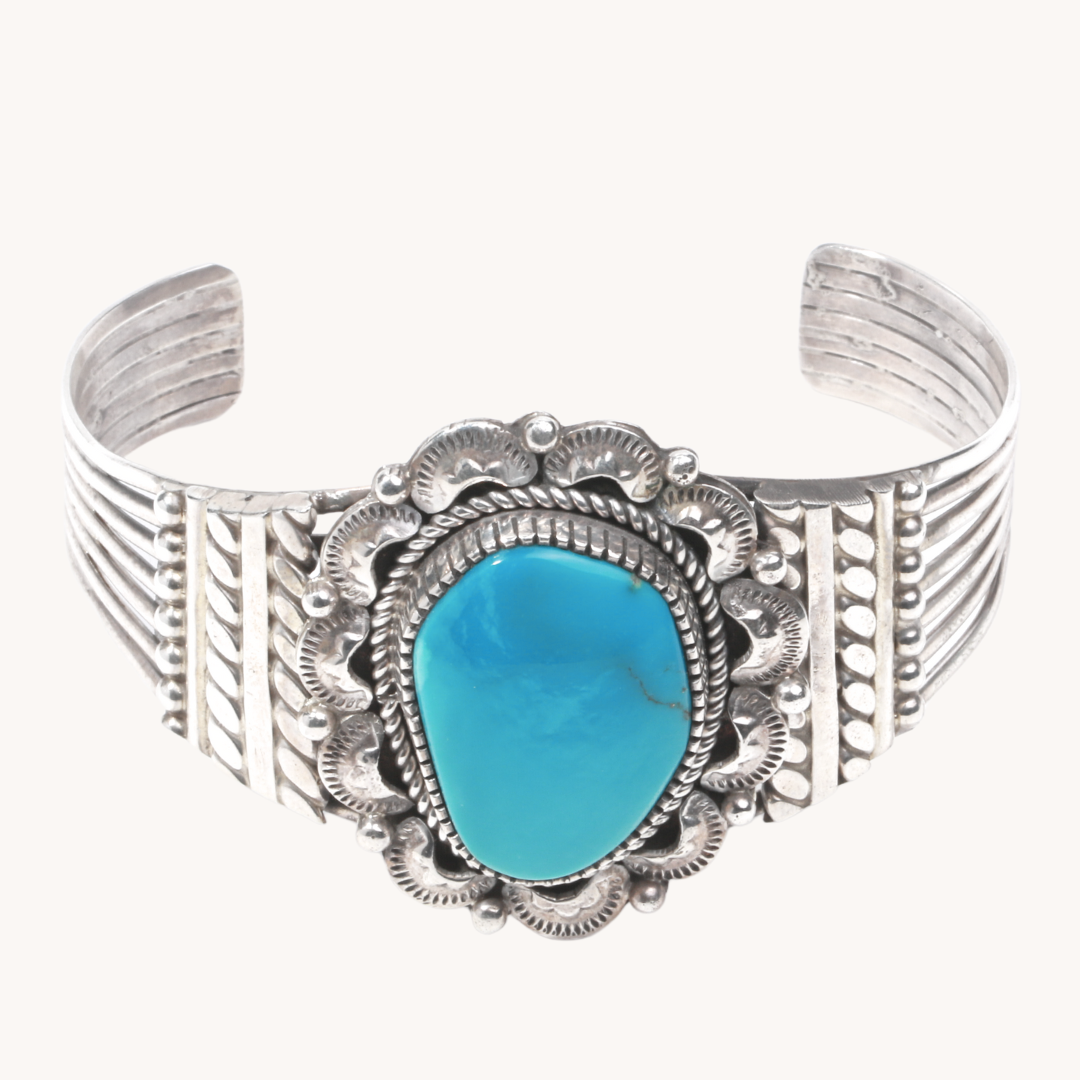 Turquoise Cuff with Hand-Stamped Accents