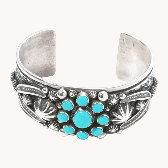 Hand-Stamped Turquoise Cluster Cuff with Appliques