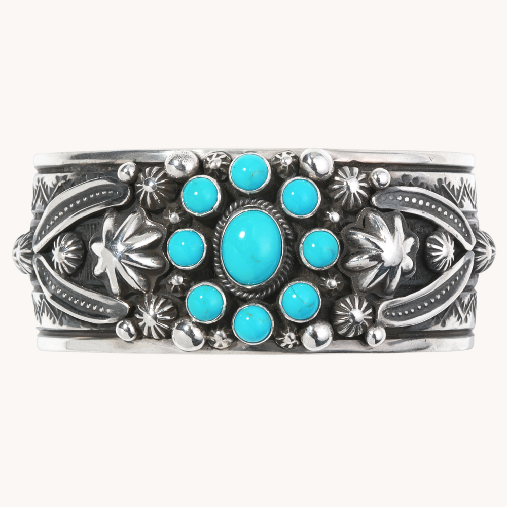 Hand-Stamped Turquoise Cluster Cuff with Appliques