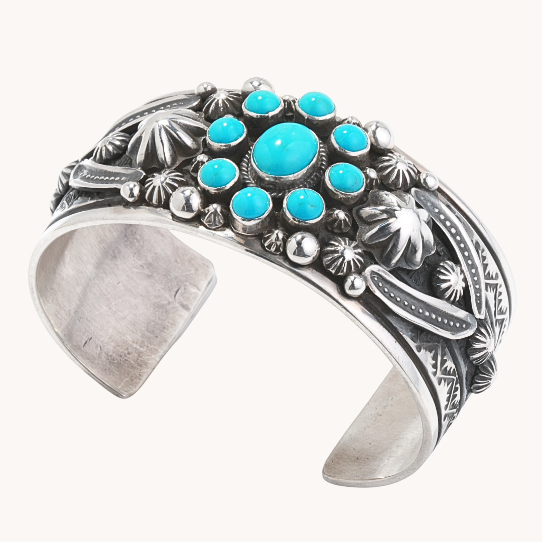 Hand-Stamped Turquoise Cluster Cuff with Appliques