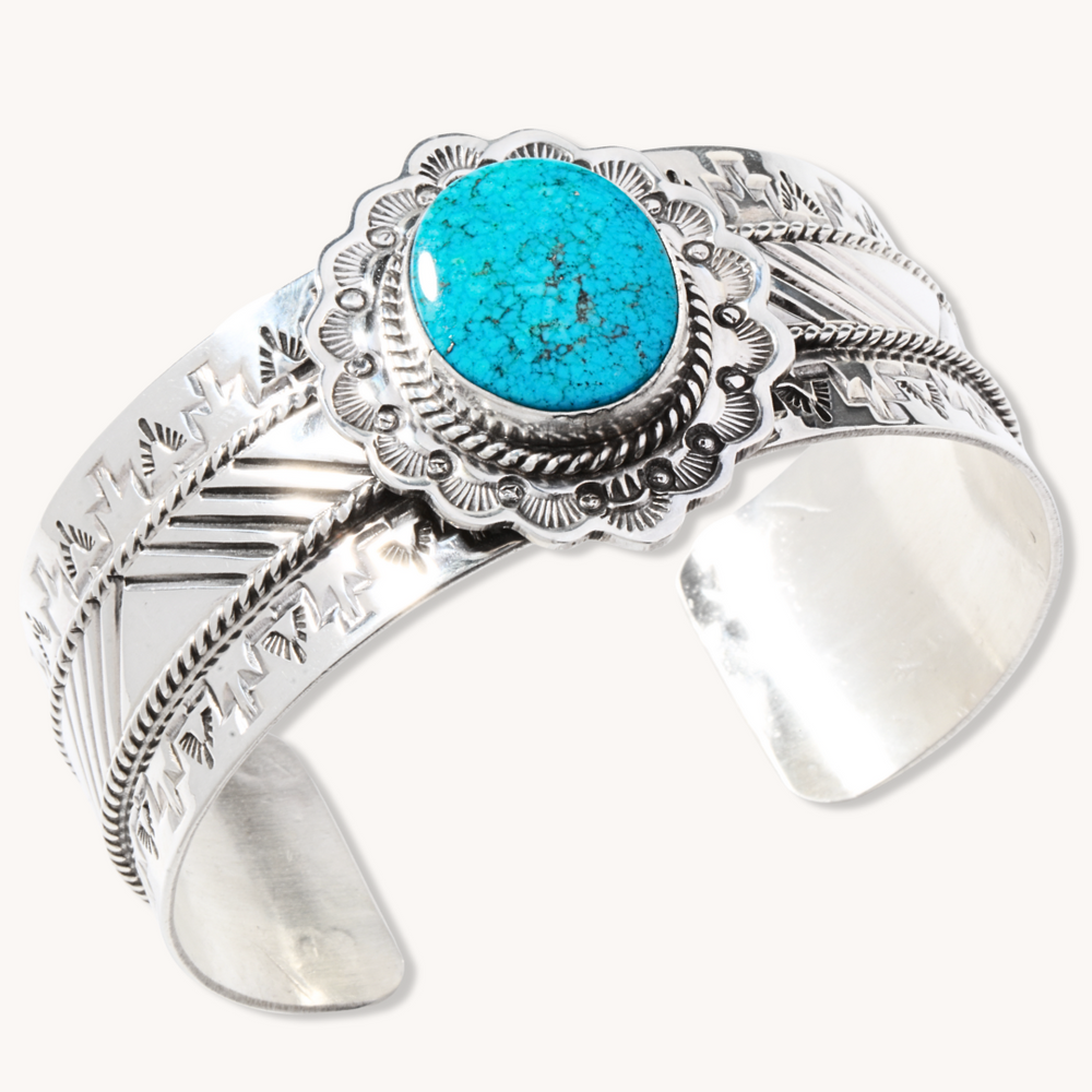 Turquoise Bracelet with Stamp-Work and Overlay Designs