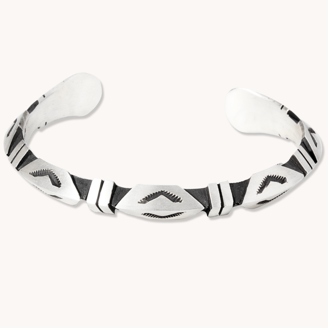 Navajo Geometric Sterling Silver File-Work Cuff