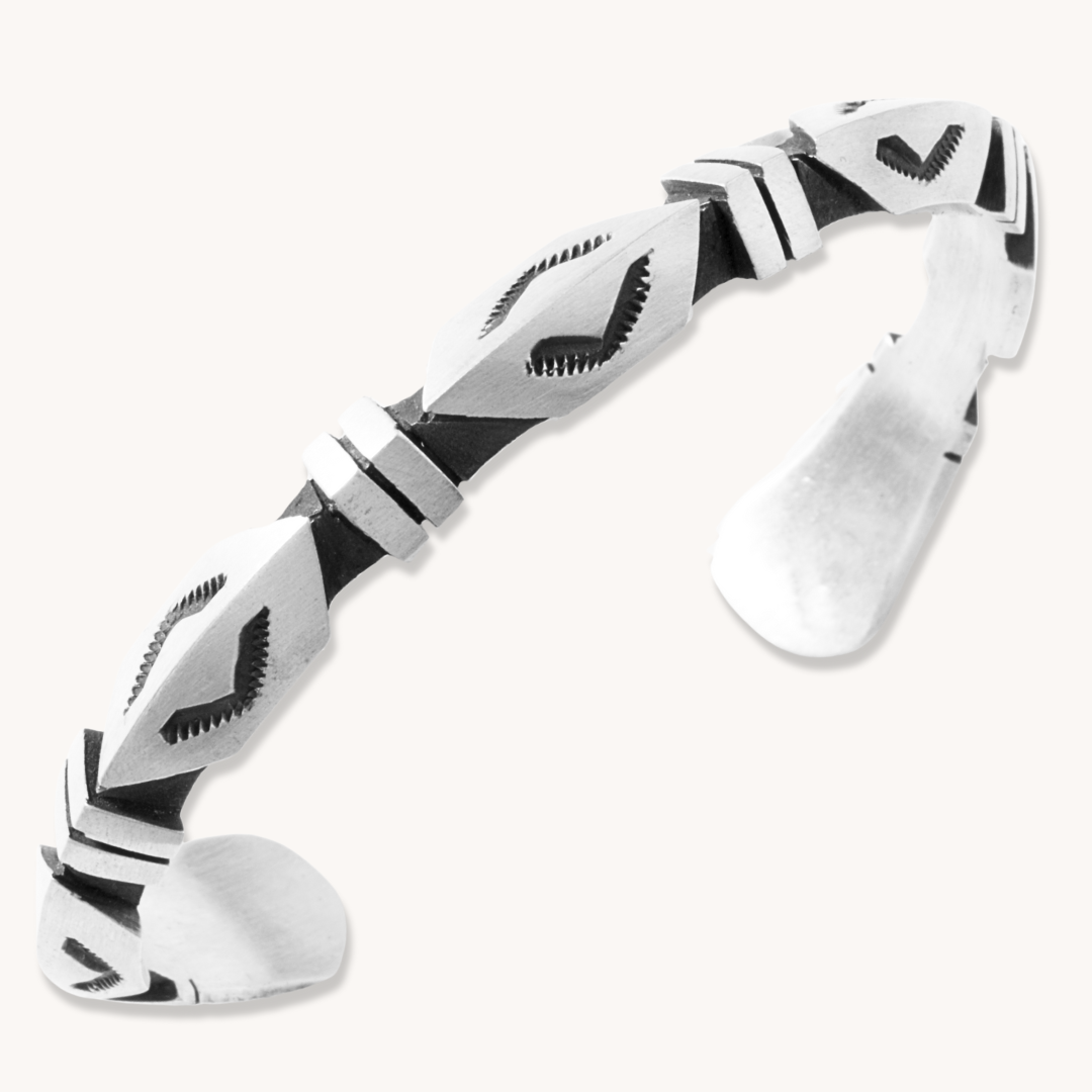 Navajo Geometric Sterling Silver File-Work Cuff