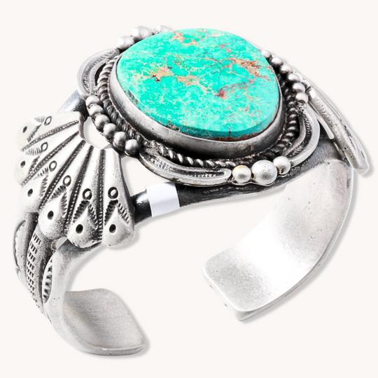 Turquoise Bracelet with Stamped Shield Accents