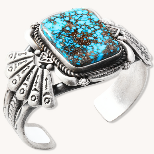 Turquoise Bracelet with Stamped Shield Accents