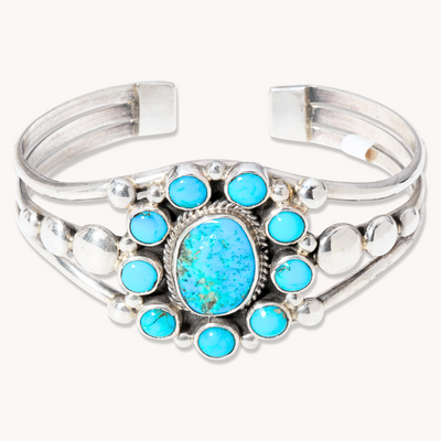 Turquoise Cluster Shank Bracelet — hand-stamped sterling silver