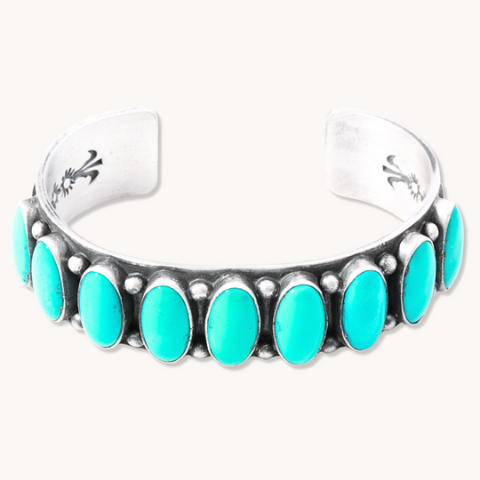 9-Stone Green Turquoise Row Cuff Bracelet