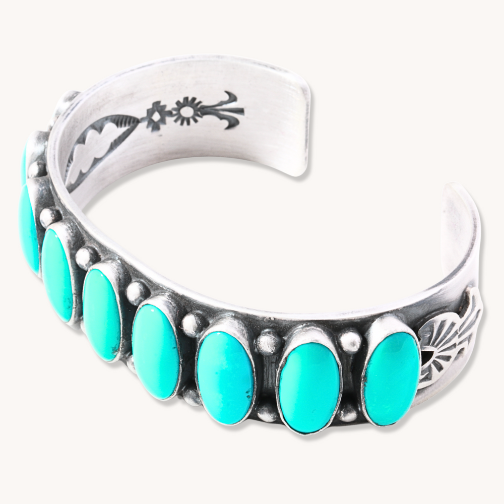 9-Stone Green Turquoise Row Cuff Bracelet