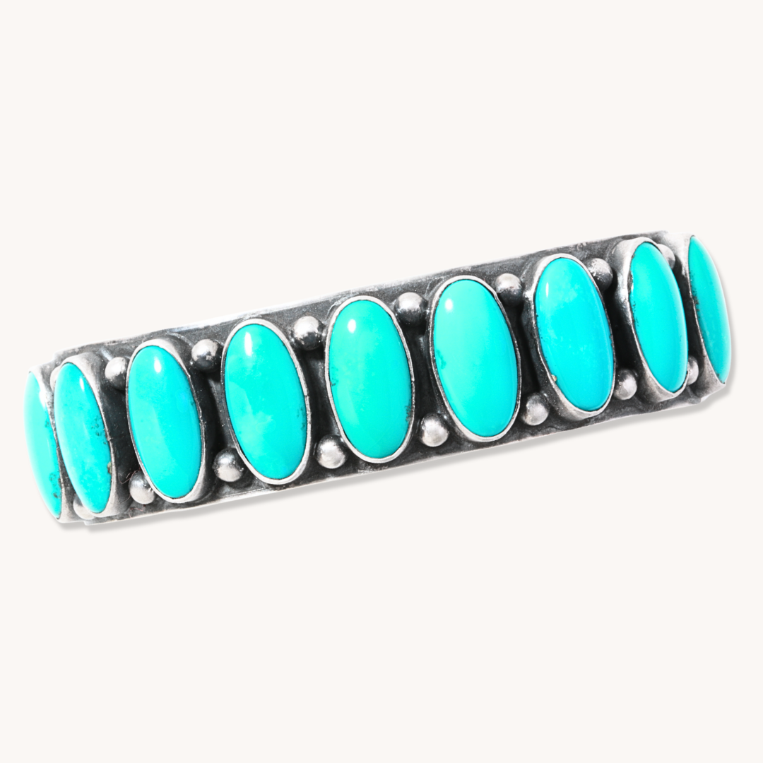9-Stone Green Turquoise Row Cuff Bracelet