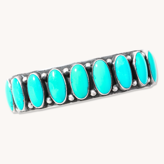 9-Stone Green Turquoise Row Cuff Bracelet