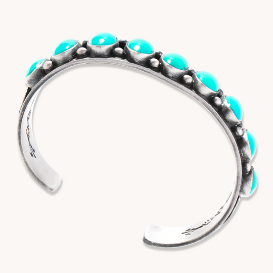 9-Stone Green Turquoise Row Cuff Bracelet