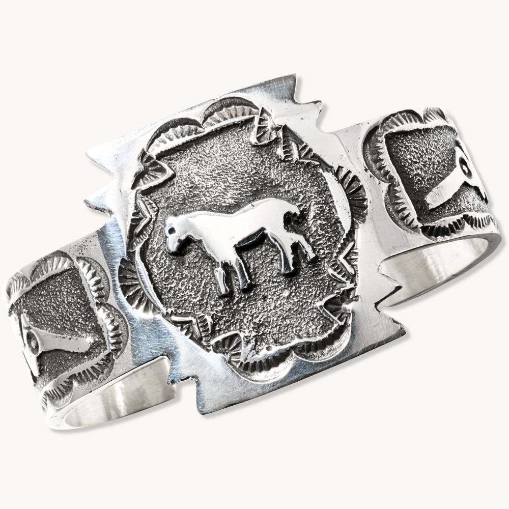 Hand-Stamped Horse & Feather Overlay Cuff Bracelet