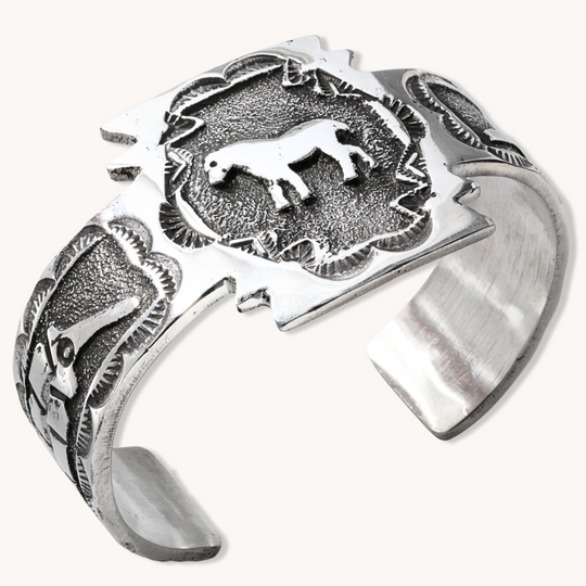 Hand-Stamped Horse & Feather Overlay Cuff Bracelet