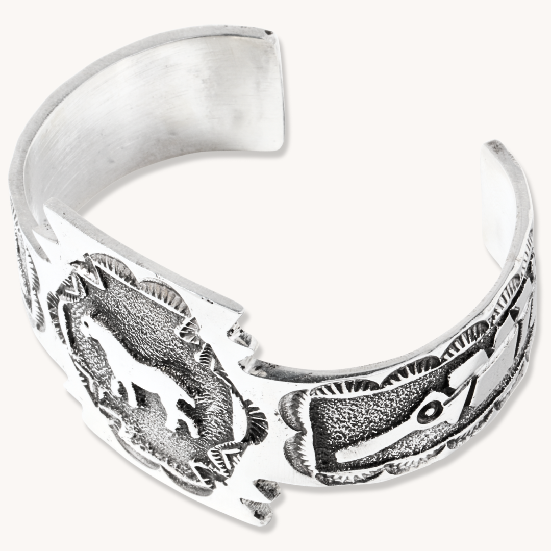 Hand-Stamped Horse & Feather Overlay Cuff Bracelet