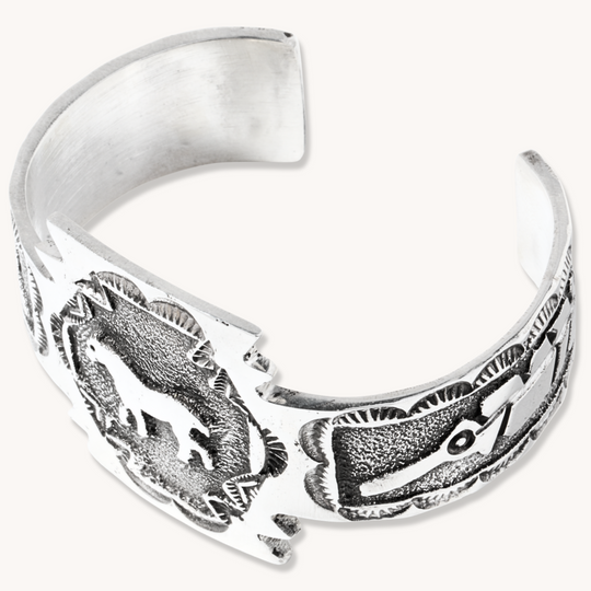Hand-Stamped Horse & Feather Overlay Cuff Bracelet