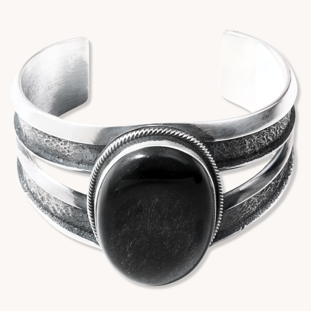 Silver-Sheen Obsidian Cuff Bracelet