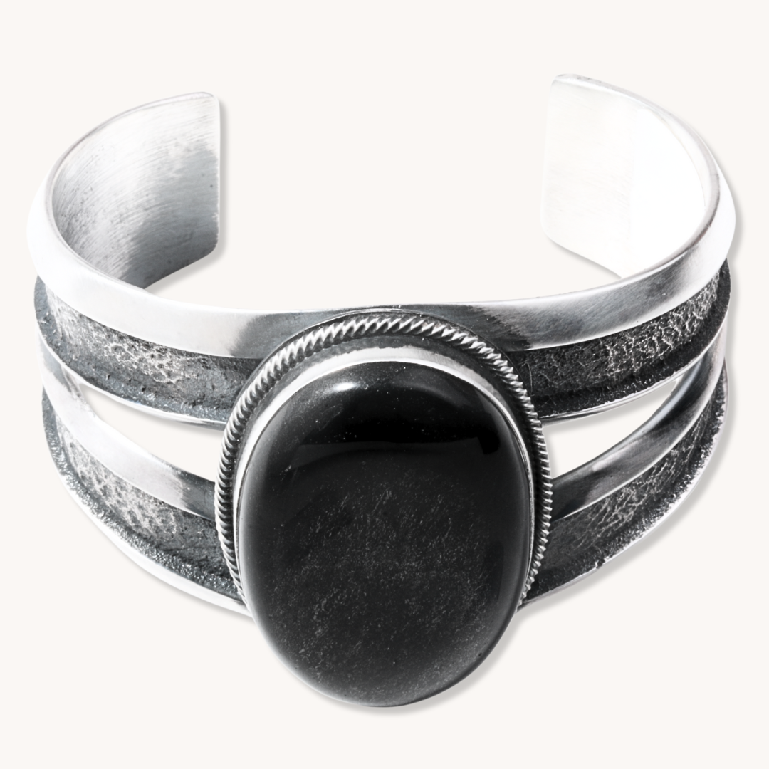 Silver-Sheen Obsidian Cuff Bracelet