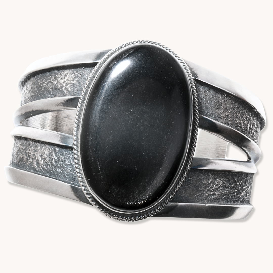 Silver-Sheen Obsidian Cuff Bracelet