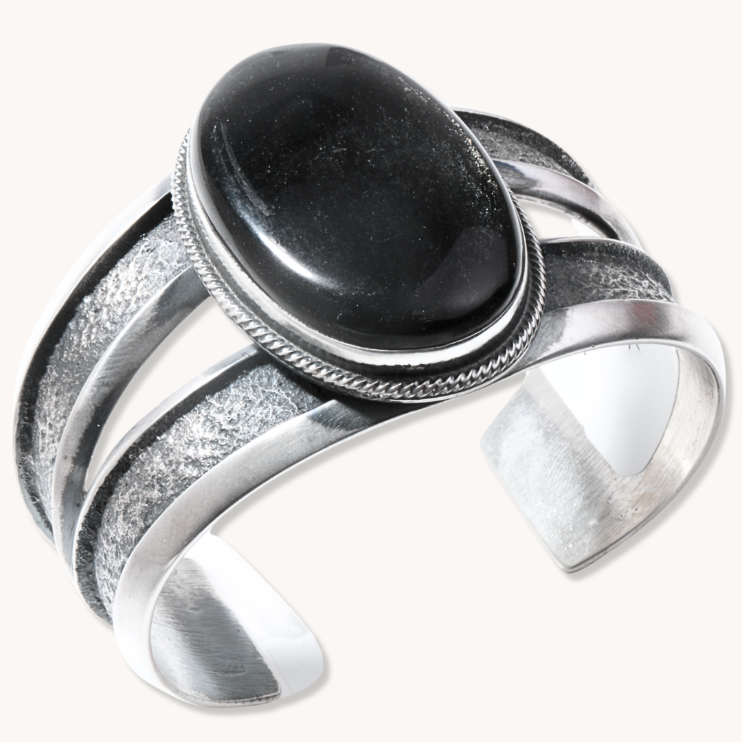 Silver-Sheen Obsidian Cuff Bracelet